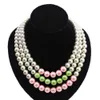 Collier de perles multicouches personnalisé pour femmes, ensemble de bijoux, boucles d'oreilles, trois brins, rose, vert, 240227