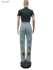 Kvinnors jeans jeans Hight midja Sequin Stars Denim Pants Hole Pencil Streetwear Summer Blue Clubwear Trousers 240304