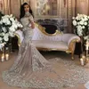 Retro Long Sleeves Mermaid Wedding Dresses 2022 High Neck Crystal Beads Appliques Trumpet Long Train Arabic Illusion Bridal Gowns 3125