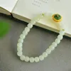 Strand Hetian Jade Branco e Jadeite Riqueza Pulseira Paz Joias 22157#