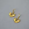 Boucles D'Oreilles Pendantes Littérature Et Art Français Couche Par Couche : Feuille De Ginkgo Laiton Plaqué Or Vieil Petit Style Unique Pour