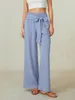 Women's Pants Wsevypo Women Casual Baggy Wide Leg Spring Summer Elastic Waist Bow Knotted Loose Long Trousers For Daily Beach Work