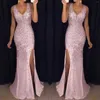 Vestidos casuais sexy longo glitter lantejoulas rosa vestido de festa de ouro para mulheres elegante bola vestido de noite dama de honra lantejoulas baile v pescoço