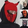 Beanie Kafatası Kapakları Cadılar Bayramı Komik Boynuzları Yaratıcı Örme Şapka Beanes Sıcak Full Yüz Kapağı Kayak Maskesi Dış Mekan için Rüzgar Geçirmez Balaclava