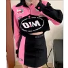 Robes Streetwear Cool Y2k Costume de moto été années 2000 Mini robe esthétique rose tenues pour femmes deux 2 pièces ensemble jupe mignonne