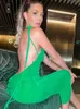 Hugcitar Swing Collar Backless Sleeveless Drawstrings Hollow Out Slit Sexy Maxi Prom Dress 2023 Summer Women Party Y2K Robe