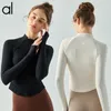 Costume de Yoga à manches longues pour femmes, col debout, semi-fermé, slim, haut de sport, t-shirt fin, séchage rapide, costume de fitness