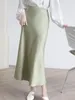 Jupes Y2K Solide Satin Jupe Pour Femmes 2024 Été Lâche Taille Haute Longue Femme Eleglant Beach Streetwear Maxi