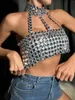 Women's Tanks SJ Fashion Women 2024 Handmade Rhinestones Backless Slim Fit Sexy Top