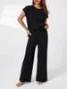 Pantalon deux pièces pour femmes, ensemble pyjama en tricot, sans manches, couleur unie, col rond, débardeur, taille élastique, 2 ensembles