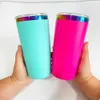 Tasses à café de 20 oz plaquées arc-en-ciel, bouteille d'eau holographique avec paille colorée, nouveau style 2024 pour la gravure au laser de tournesol, création de logo personnalisé