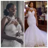 Arabe aso ebi vintage dentelle perlée robes de mariée col transparent sirène robes de mariée sexy pas cher robes de mariée 2024