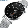 Nuevo reloj sencillo a la moda para hombre CRRJU, diseño único, relojes de cuarzo informales negros, reloj de pulsera de lujo para hombre, reloj de pulsera Zegarek Meskie234l