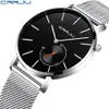 Nouvelle mode Simple hommes montre CRRJU conception Unique noir montres à Quartz décontractées hommes de luxe affaires montre-bracelet Zegarek Meskie234l