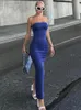 Abiti casual Abito lungo in denim da donna Moda sexy Top a tubino con spacco High Street Elegante festa blu attillato