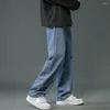 Męskie dżinsy elastyczne pasy mężczyzn szerokie nogi dżinsowe spodnie Hip Hop Styl mycia kieszeniami klasyczny prosto na wiosnę