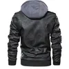 Hood Crew Men's Casual Stand Collar PU Faux Leather Zip-Up Motorcycle Bomber Jacket240304