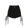 Kvinnor svart shorts mode laceup europeisk design y2k hög midja sexig kvinnlig streetwear retro smal chic stil 240228