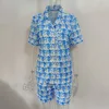 2024 Summer Womens Pajamas Cute Y2K Monkey Printing 2 قطعة Pajama مجموعة قصيرة الأكمام قميص مصمم صالة 240304