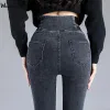 Jeans Plus Size 38 Slim Denim Trousers Patchwork Vintage Stretch Vaqueros Skinny Pencil Jeans Side Elastic High Waist Women's Jeans