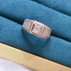 Anello di fidanzamento da uomo in oro rosa massiccio 18 carati con diamante da 0,3 ct, anello di fidanzamento maschile con fascia larga da sposa squisita, con pavé di diamanti