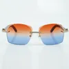 Fabriek directe verkoop mode eindeloze diamant geslepen zonnebril 3524018 met blauwe houten arm bril maat 18-135mm