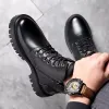 Trends Leather Men Warm Plush Snow Boots Business Fashion Genuine Leather Men Boots Lace Up Outdoor Motorcycle Thick Soled Boots