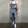 Jeans da uomo da motociclista slim strappati pantaloni con bretelle solidi in difficoltà tute eleganti pantaloni in denim con cinturino da motociclista maschile