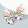 Boucles d'oreilles pendantes Style rétro exagéré bleu vert AB en forme de fleur, grande pierre rose, clou de luxe pour femmes, vente en gros