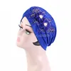 Nowy błyszczący turban kwiatowy 3D Indian Headscrf Kobiety muzułmańskie hidżab plisowane raka chemo czapka islamska czapki na nakrycia głowy maska ​​włosów