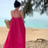2023 Розово-красное платье, детское летнее платье для перерыва на чай, французское свободное платье для похудения, пляжный отдых, длинное платье с подвесным шейным ремешкомP4ZZ