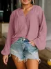 Kvinnors blusar Kvinnor Vonda 2024 Fashion Shirts Party Long Sleeve Buttons Solid Vintage Tunic Tops V-Neck Casual Loose Blusa Femininas