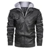 Modische Herren-PU-Lederjacke mit abnehmbarer Kapuze für Herbst und Winter – klassische schwarze Bikerjacke 240304