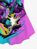 Costumes Nouveaux vêtements pour femmes Ensemble assorti Colorblock Cat Guitar Imprimé T-shirt à manches courtes ou pantalon évasé XS6X Tee Pantalon en soldes