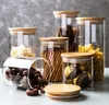 Jars en verre d'air carré à air avec couvercle en bambou pour cuisine alimentaire assaisonnement pâtes bouteille de rangement joint récipient en verre