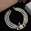 Fashion Brand Designer Pendant Necklaces Letter Viviane Chokers Luxury Women Jewelry Metal Pearl Necklace Saturn cjeweler Westwood For Woman Chain 322