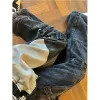 Calças europeias e de rua Design Sense Feminino Nicho Spice Girl American Macacão Solto Esfregar Jeans de cintura alta