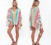 Beachwear Tunic For The Beach Sarongs Coverup Dresses Swimsuit Cover Tunics Knitted Color Vertical Stripes Fringed Skirt Woman3827360