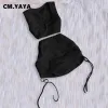 Костюмы CM.YAYA, модный вязаный женский комплект из 2 предметов в рубчик, летняя майка 2023 года и мини-юбка миди со сборками на шнуровке, спортивный костюм