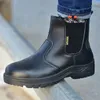 Bottes hommes décontracté acier orteil couvre sécurité de travail en cuir de vache travailleur chaussures noir sécurité botte cheville Botas Zapatos De Seguridad