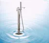 Robinet mitigeur de salle de bains à poignée unique, en Nickel brossé poli, contemporain, avec douche à main, monté au sol, 1996755