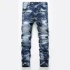 Мужские джинсы, облегающие прямые мотобайкерские модные винтажные плиссированные брюки в стиле ретро, индивидуальное украшение на молнии, размеры 28-42