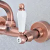 Bathroom Sink Faucets Basin Antique Red Copper Wall Mounted Kitchen Faucet Dual Handle Swivel Spout Cold Water Tap Nsf879