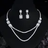 Necklace Earrings Set ThreeGraces Bling Baguette Cubic Zirconia Silver Color Dubai Bridal Wedding And Jewelry For Women TZ973