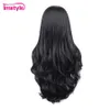 Imstyle noir perruque longue perruque de cheveux synthétiques pour les femmes naturel ondulé résistant à la chaleur fibre dentelle avant perruque sans colle doux Cosplay perruques 240226