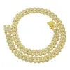 En gros 12mm or chaîne à maillons cubains cristal strass plaqué or rose Miami chaîne à maillons cubains collier chaînes pour hommes bijoux