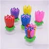 Candles Musical Birthday Cake Candle Lotus Flower Floral Rotating Sparkling Accessory Gift 1005 Drop Delivery Home Garden Dhpac