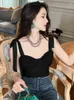 Tanks pour femmes Y2K Chemise française Femmes Chic Noir Plis Sexy Sangle Low Cut Dos Nu Slim Tunique Tops Party Club Beach Dames Mujer Blouse