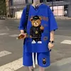 Erkek Trailtsits 2024 Summer Man Trailsuit Cartoon Street Giyim Hip Hop Gündelik Kısa Takım Serin Ayı Baskılı Waffle T Shirt Şortlar 2