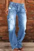 الجينز للسيدات جينز جينز الموضة امتداد منتصف الخزينة على التوالي النساء غير الرسمي سراويل الجينز القابلة للغسل الثقوب المكسورة 240304